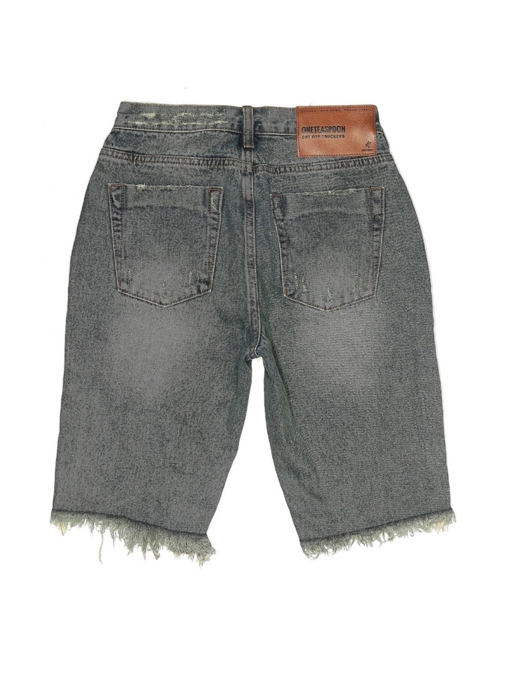 One Teaspoon Trucker Denim Shorts High Rise Distressed Black Gray Bermuda 24 NWT - Picture 2 of 6
